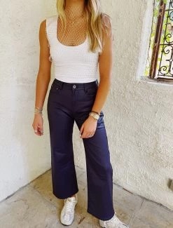 Icon Faux Leather Jeans - Blue