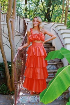Runaway Tiered Maxi Skirt Set - Orange