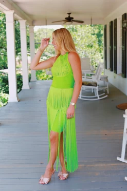 Milly Fringe Dress - Lime