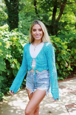 Brooklyn Crochet Tie Front Top - Turquoise -Fashion Finds Outlet ScreenShot2023 07 11at11.26.04AM
