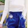 Kacey Faux Leather Belted Shorts - Cobalt Blue