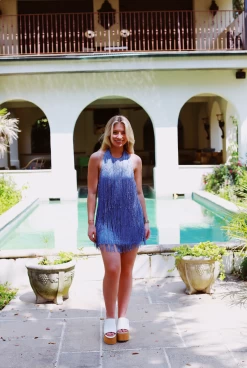 Home Team Fringe Dress - Blue