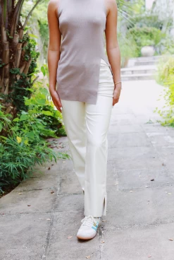 Straight UpMetallic Pants - Metallic Ivory