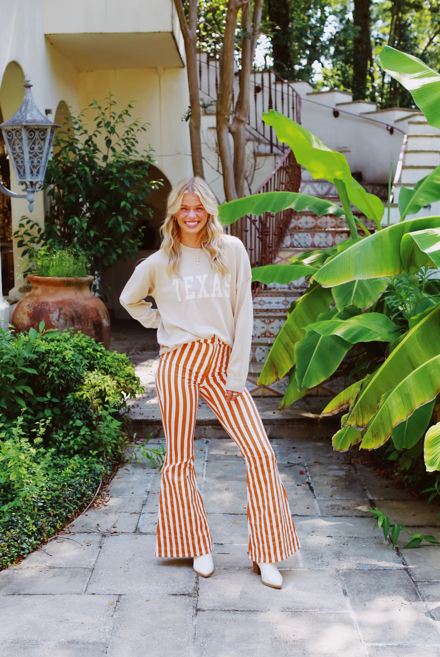 Emmi's Striped Boot Cut Pants - White/Tiger 2 Emmi's Striped Boot Cut Pants - White/Tiger - Image 2