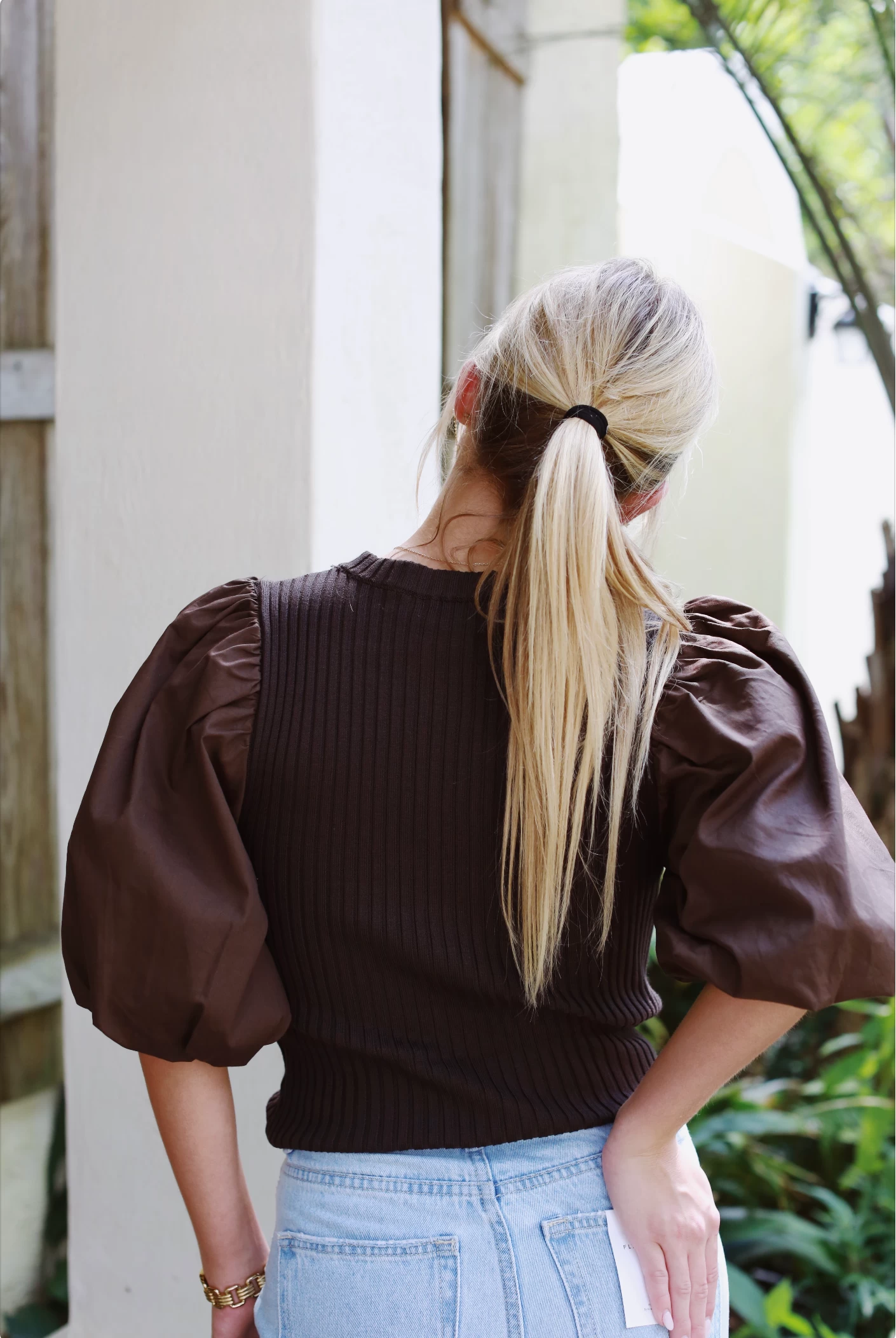 Power Sleeve Top - Brown 2 Power Sleeve Top - Brown - Image 2