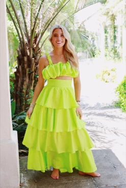 Runaway Tiered Maxi Skirt Set - Lime