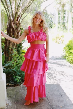 Runaway Tiered Maxi Skirt Set - Pink