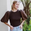 Power Sleeve Top - Brown