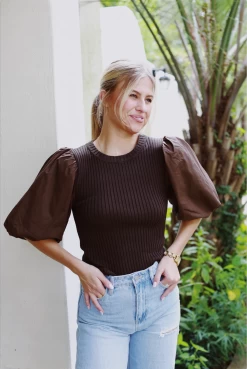 Power Sleeve Top - Brown