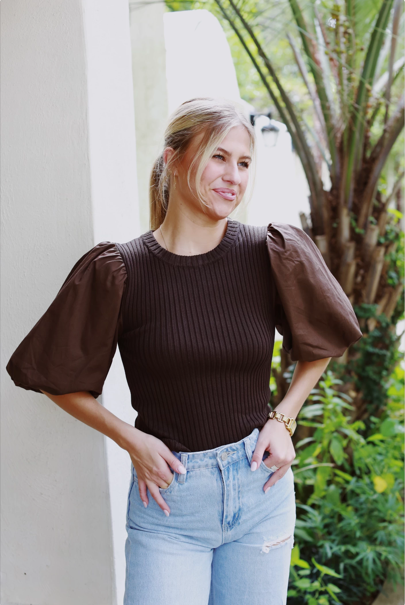 Power Sleeve Top - Brown 1 Power Sleeve Top - Brown