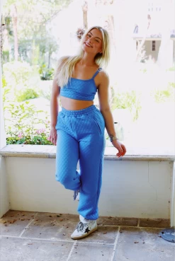 Laura Quilted Jogger Pants Set - Blue