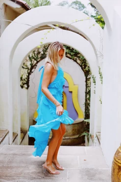 Nightfall Ruffle Dress - Aqua -Fashion Finds Outlet ScreenShot2023 08 31at10.23.47AM