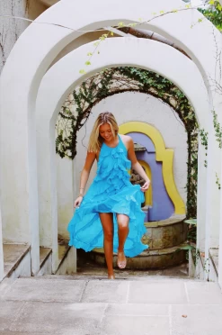 Nightfall Ruffle Dress - Aqua -Fashion Finds Outlet ScreenShot2023 08 31at10.24.00AM