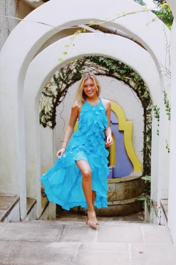 Nightfall Ruffle Dress - Aqua