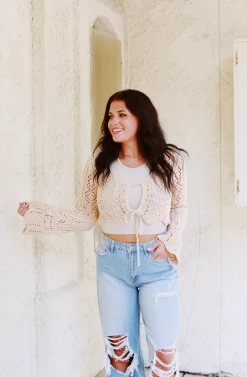 Brooklyn Crochet Tie Front Top - Beige