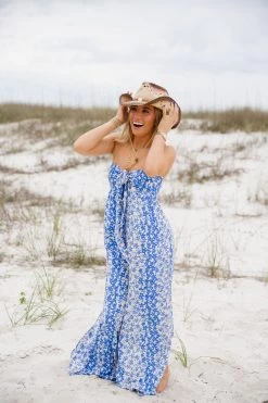 Violet Floral Jumpsuit - Blue Ivory -Fashion Finds Outlet TT 215