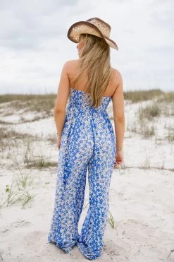 Violet Floral Jumpsuit - Blue Ivory -Fashion Finds Outlet TT 219