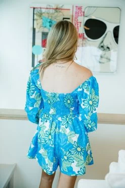LENA The Flower Market Romper - Blue/Green 7 LENA The Flower Market Romper - Blue/Green -Fashion Finds Outlet TT 329