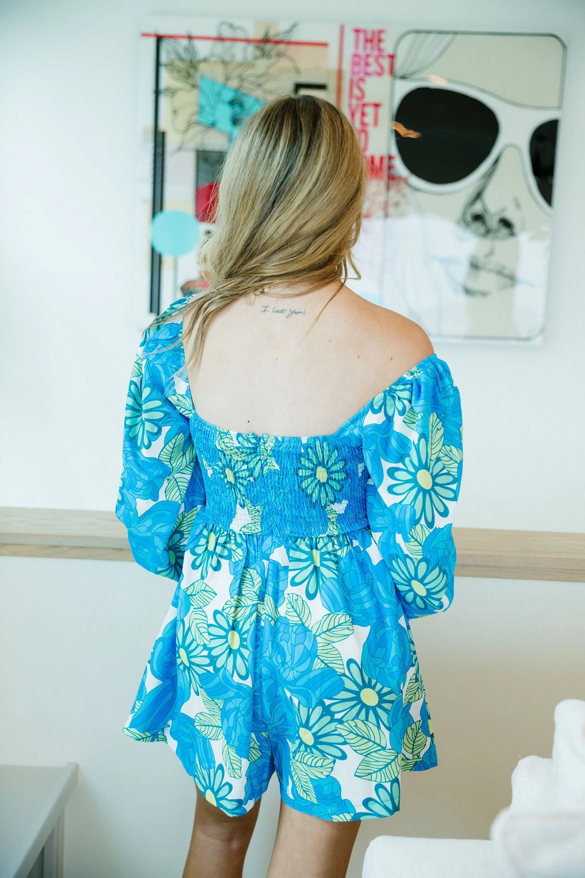 LENA The Flower Market Romper - Blue/Green 4 LENA The Flower Market Romper - Blue/Green - Image 4