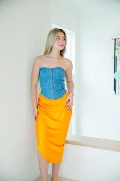 Rhianna Asymmetrical Midi Skirt - Orange
