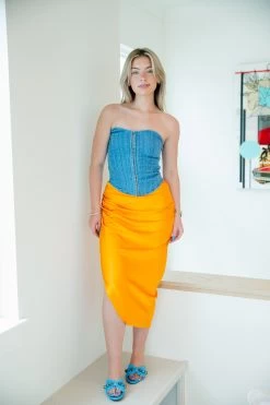 Rhianna Asymmetrical Midi Skirt - Orange -Fashion Finds Outlet TT 337