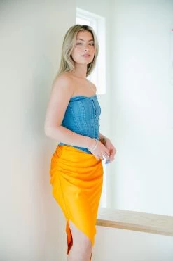 Rhianna Asymmetrical Midi Skirt - Orange -Fashion Finds Outlet TT 338