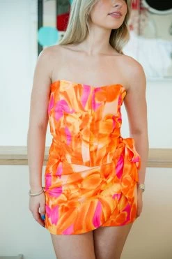 Floral Hook And Eye Tube Top - Orange Multi -Fashion Finds Outlet TT 407 9908ea89 8f1d 42b8 b841 c3262c4f6575