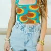 That 70s Retro Halter Top - Teal Multi