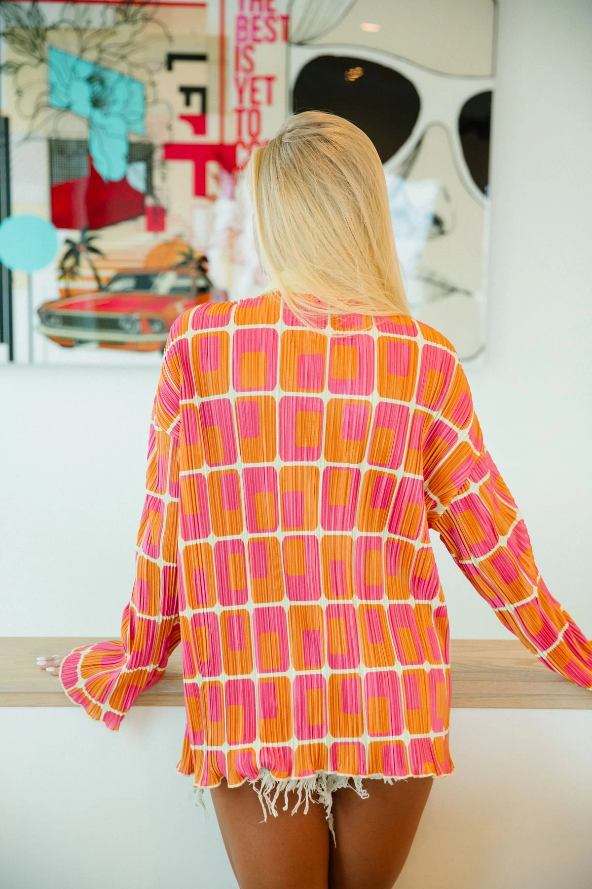Squared Retro Neck Button Up - Pink/Orange 5 Squared Retro Neck Button Up - Pink/Orange - Image 5