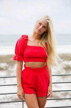 Liza Gauze Set - Candy Red 7 Liza Gauze Set - Candy Red -Fashion Finds Outlet TT 536