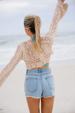 Brooklyn Crochet Tie Front Top - Beige -Fashion Finds Outlet TT 604