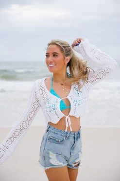 Brooklyn Crochet Tie Front Top - White