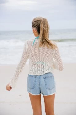 Boho Chic Crochet Tie Cardigan - Cream -Fashion Finds Outlet TT 618