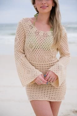 Long Live Crochet Mini Dress - Natural -Fashion Finds Outlet TT 621