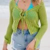 Boho Chic Crochet Tie Cardigan - Lime