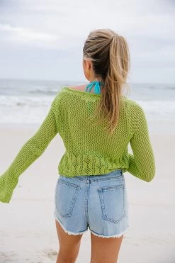 Boho Chic Crochet Tie Cardigan - Lime -Fashion Finds Outlet TT 625