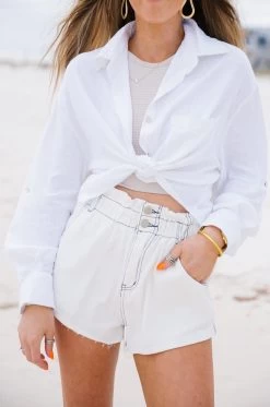 Emilia Paperbag Denim Shorts - Off White