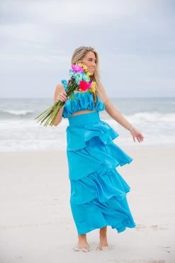Runaway Tiered Maxi Skirt Set - Blue