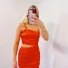 Let's Meet Satin One Shoulder Dress - Orange