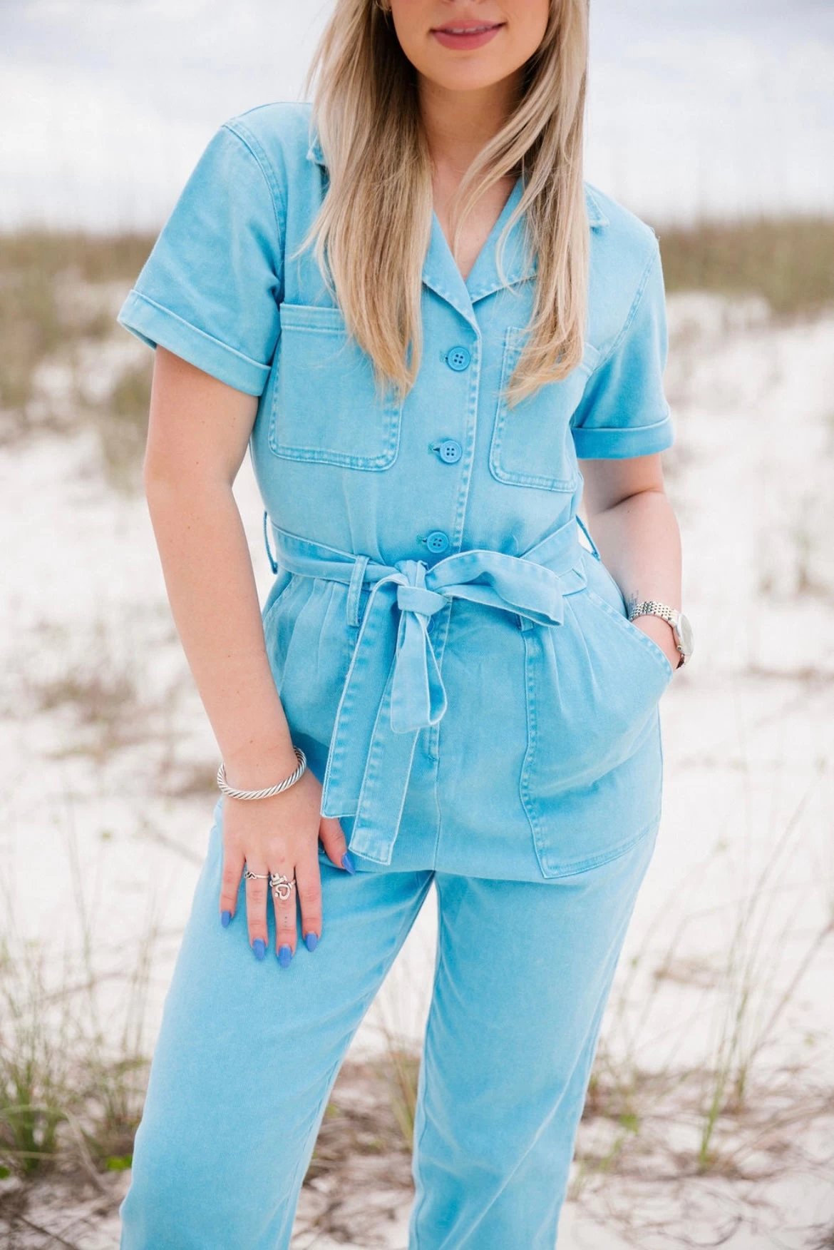 Kylie Washed Utility Jumpsuit - Bright Blue 3 Kylie Washed Utility Jumpsuit - Bright Blue - Image 3