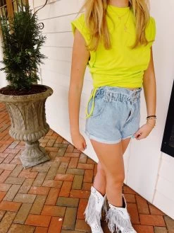 Emilia Paperbag Denim Shorts - Light Denim