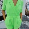 Puff Sleeve Romper - Shocking Lime