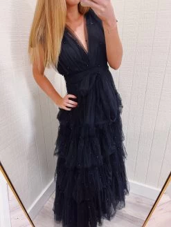 Pearly Nights Maxi Dress - Black