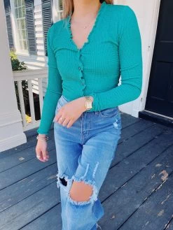 Twist Cardigan Top - Jade