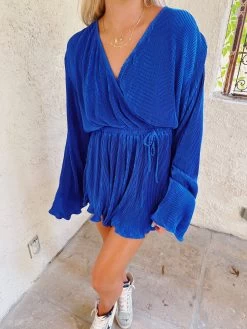 Pleated Party Romper - Blue