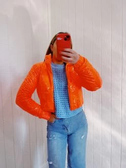 Pippa Puffer Cropped Bomber Jacket - Orange
