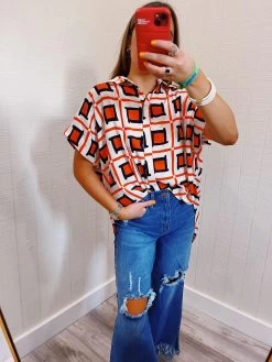 Geo Girl Top - Orange/Navy