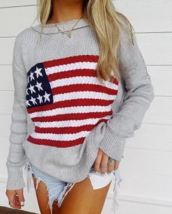 American Flag Lightweight Sweater - Grey