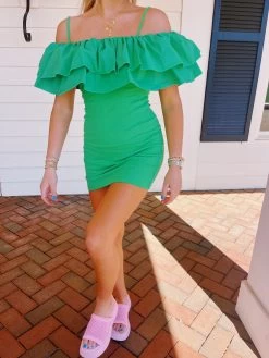 Emily Ruffled Mini Dress - Kelly Green