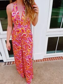 Down To Disco Jumpsuit - Orange/Pink